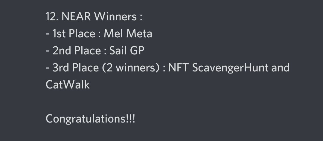 Discord announcement: 1st Place Mel Meta